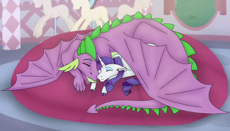 Size: 800x457 | Tagged: safe, artist:frostedsketch13, derpibooru import, rarity, spike, dragon, pony, female, g4, image, male, older, older spike, png, shipping, sparity, story included, straight, winged spike, wings