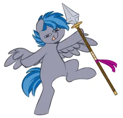 Size: 538x517 | Tagged: safe, artist:higgly-chan, derpibooru import, oc, oc:silver sky, unofficial characters only, pegasus, pony, image, male, pegasus oc, png, simple background, solo, spear, weapon, white background, wings
