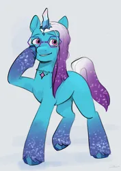 Size: 2919x4132 | Tagged: safe, artist:daisy_marshmallow, derpibooru import, pony, unicorn, g5, my little pony: make your mark, spoiler:g5, spoiler:my little pony: make your mark chapter 6, auroricorn, comet (g5), glasses, image, jewelry, male, my little pony: make your mark chapter 6, png, simple background, solo