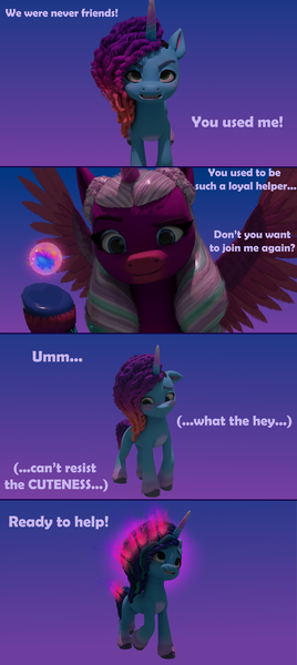 Size: 1920x4300 | Tagged: safe, artist:mrricharz, derpibooru import, alicorn, pony, unicorn, g5, my little pony: make your mark, spoiler:g5, spoiler:my little pony: make your mark chapter 6, 3d, angry, blender, blushing, comic, cutie mark, derpibooru exclusive, duo, duo female, female, gradient background, happy, image, mare, misty brightdawn, my little pony: make your mark chapter 6, opaline arcana, png, rebirth misty, smiling, text