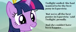 Size: 1333x563 | Tagged: safe, derpibooru import, edit, edited screencap, screencap, twilight sparkle, twilight sparkle (alicorn), alicorn, princess twilight sparkle (episode), close-up, cute, image, pierce brosnan, png, quote, reference, squee, text, the great discovery, thomas and friends, twiabetes