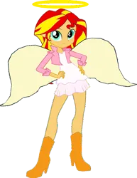 Size: 1073x1388 | Tagged: safe, artist:sugar-loop, derpibooru import, edit, editor:incredibubbleirishguy, sunset shimmer, equestria girls, friendship games, angel, christmas, clothes, delet this, halo, holiday, image, png, skirt, white dress, wings