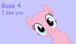 Size: 1246x720 | Tagged: safe, artist:howardthebrony38, derpibooru import, earth pony, pony, season 1, the ticket master, bald, base, eyes closed, female, g4, i see what you did there, image, lavender background, looking at you, mare, ms paint, png, purple text, simple background, smiling, solo, talking, text, trace