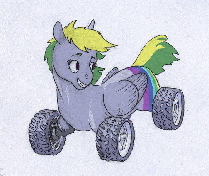 Size: 880x743 | Tagged: safe, artist:adeptus-monitus, derpibooru import, oc, oc:wheely bopper, original species, pegasus, wheelpone, image, jpeg, solo, wheel