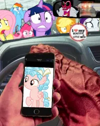 Size: 1474x1844 | Tagged: safe, derpibooru import, applejack, cozy glow, fluttershy, lord tirek, pinkie pie, rainbow dash, rarity, twilight sparkle, car, image, meme, png, police, police car, road rage, this will end in death, vehicle