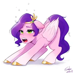 Size: 2048x2048 | Tagged: safe, artist:xiaowu07, derpibooru import, pipp petals, pegasus, pony, g5, behaving like a cat, cute, female, image, mare, misleading thumbnail, png, simple background, solo, stretching, white background, yawn
