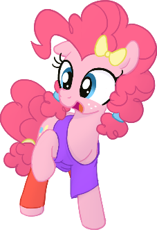 Size: 227x331 | Tagged: safe, artist:somethingatall, ponerpics import, pinkie pie, earth pony, pony, bow, clothes, female, freckles, image, leg warmers, mare, open mouth, pigtails, png, raised hoof, shirt, simple background, smiling, solo, teenager, transparent background, younger