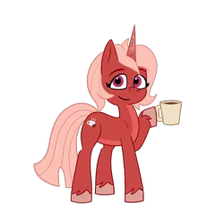 Size: 1350x1350 | Tagged: safe, artist:ismazhecat, derpibooru import, oc, oc:mindy kafe, unofficial characters only, pony, unicorn, derpibooru community collaboration, g5, 2024 community collab, cup, derpibooru exclusive, female, image, looking at you, mare, png