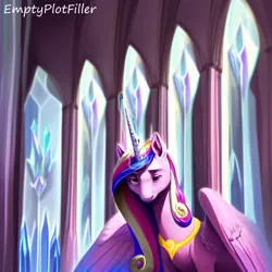 Size: 3072x3072 | Tagged: safe, ai content, derpibooru import, edit, editor:emptyplotfiller, machine learning assisted, machine learning generated, screencap, stable diffusion, princess cadance, alicorn, fanfic:crossing the trixie bridge:a new life in the crystal empire, crystal empire, g4, image, png, solo