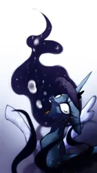 Size: 1196x2119 | Tagged: safe, artist:brainr0tter, derpibooru import, princess luna, tantabus, alicorn, pony, asphyxiation, blue eyes, blue mane, bubble, crepuscular rays, crown, digital art, dream, drowning, ethereal mane, female, flowing mane, g4, high res, horn, image, jewelry, jpeg, lake, mare, moonlight, nightmare, ocean, open mouth, regalia, shadow, solo, sparkles, starry mane, stars, sunlight, swimming, teeth, trapped, underwater, unshorn fetlocks, water