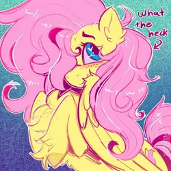 Size: 2000x2000 | Tagged: safe, artist:yumkandie, derpibooru import, fluttershy, earth pony, pegasus, pony, blushing, chest fluff, cute, fluffy, freckles, freckleshy, heart, heart eyes, hoof fluff, image, jpeg, looking at you, shy, shyabetes, solo, wingding eyes