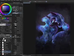 Size: 1330x1018 | Tagged: safe, artist:ventious, derpibooru import, nightmare moon, pony, bust, clip studio paint, ethereal mane, female, galaxy mane, image, jpeg, mare, portrait, side view, solo, wip
