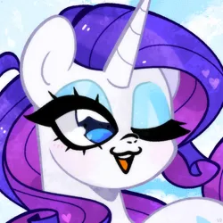 Size: 1000x1000 | Tagged: safe, artist:vivian reed, derpibooru import, rarity, pony, unicorn, bust, female, image, jpeg, mare, one eye closed, open mouth, open smile, smiling, solo