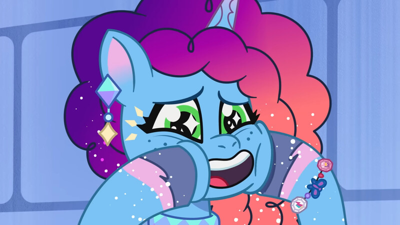 Size: 3072x1727 | Tagged: safe, derpibooru import, screencap, pony, unicorn, g5, my little pony: tell your tale, spoiler:g5, spoiler:my little pony: tell your tale, spoiler:tyts01e68, crystal ball (episode), cute, dashface, female, image, jpeg, mare, misty brightdawn, mistybetes, open mouth, open smile, rebirth misty, smiling, solo, starry eyes, wingding eyes