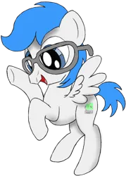 Size: 996x1390 | Tagged: safe, artist:scootaloormayfly, derpibooru import, oc, unofficial characters only, pegasus, pony, derpibooru community collaboration, 2024 community collab, blue mane, glasses, image, male, male oc, png, simple background, smiling, stallion, transparent background, waving