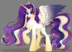 Size: 3500x2500 | Tagged: safe, alternate version, artist:medkit, derpibooru import, starlight glimmer, alicorn, pony, blue eyes, chest fluff, colored eyebrows, colored eyelashes, colored hooves, colored pupils, colored wings, crown, crystal, dun, ear fluff, ears up, ethereal mane, ethereal tail, eye clipping through hair, eyebrows, eyebrows visible through hair, feathered wings, female, fringe, gradient hooves, gradient horn, gradient mane, gradient tail, gradient wings, high res, hoof fluff, horn, horseshoes, image, jewelry, leg fluff, lightly watermarked, long horn, long mane, long tail, looking at you, mare, multicolored mane, multicolored tail, partially open wings, png, princess, princess starlight glimmer, raised hoof, redesign, redraw, regalia, requested art, shading, shoulder fluff, signature, silver, simple background, sketch, smiling, smiling at you, solo, standing, starry mane, stars, sternocleidomastoid, tail, two toned coat, two toned wings, wall of tags, watermark, white coat, wings