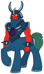 Size: 2644x4432 | Tagged: safe, artist:mlgtrap, derpibooru import, centaur, taur, g1, armor, evil, fangs, g1 to g4, g4, generation leap, green tail, image, male, png, ponytaur, rainbow of darkness, redesign, shackles, simple background, solo, tail, tirek (g1), transparent background, yellow eyes