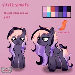 Size: 2048x2048 | Tagged: safe, artist:artsypaws, derpibooru import, oc, oc:silver sparks, pegasus, pony, art, colored, cutie mark, digital art, ear fluff, female, female oc, fluffy, galaxy, hooves, image, png, predator, reference sheet, solo, tongue out