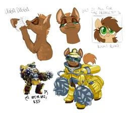 Size: 1981x1774 | Tagged: safe, artist:wtfponytime, derpibooru import, oc, oc:rocky road (wtf), oc:ugga dugga, ponified, earth pony, pony, alcohol, armor, armored pony, beer, chest fluff, crossover, deep rock galactic, driller, drink, drinking, ear fluff, eye scar, facial scar, female, filly, foal, freckles, goggles, helmet, image, mare, miner, png, scar, short mane, short tail, simple background, tail, unshorn fetlocks, white background