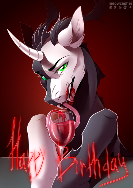 Size: 1201x1700 | Tagged: safe, artist:meowcephei, derpibooru import, oc, oc:tounicoon, changeling, hybrid, alcohol, bust, changeling oc, glass, hybrid oc, image, looking at you, png, portrait, sketch, tongue out, wine, wine glass