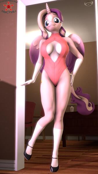 Size: 1080x1920 | Tagged: suggestive, artist:krasny noctali, ponerpics import, oc, oc:shimmering spectacle, pony, 3d, bikini, clothes, female, image, jpeg, magical lesbian spawn, magical threesome spawn, offspring, only, swimsuit