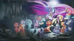 Size: 720x399 | Tagged: safe, artist:coypuppy, derpibooru import, apple bloom, applejack, big macintosh, fluttershy, lyra heartstrings, pinkie pie, rainbow dash, rarity, scootaloo, shining armor, spike, starlight glimmer, sunset shimmer, sweetie belle, trixie, twilight sparkle, twilight sparkle (alicorn), alicorn, dragon, pegasus, pony, unicorn, cutie mark crusaders, image, jpeg, winged spike, wings