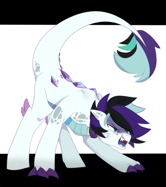 Size: 2220x2500 | Tagged: safe, artist:kraytt-05, derpibooru import, oc, oc:intimidating fang, dracony, hybrid, floppy ears, image, interspecies offspring, jpeg, male, narrowed eyes, offspring, open mouth, parent:rarity, parent:spike, parents:sparity, simple background, snarling, solo, white background