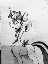 Size: 1631x2160 | Tagged: safe, artist:jewellier, derpibooru import, twilight sparkle, twilight sparkle (alicorn), alicorn, pony, robot, robot pony, black and white, female, g4, grayscale, gynoid, horn, image, jpeg, mare, monochrome, princess celestia's special princess making dimension, sketch, solo, wip, wires