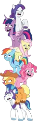 Size: 1304x4252 | Tagged: safe, artist:prixy05, derpibooru import, applejack, fluttershy, pinkie pie, rainbow dash, rarity, shining armor, twilight sparkle, twilight sparkle (alicorn), alicorn, earth pony, pegasus, pony, unicorn, g5, my little pony: tell your tale, colored wings, female, g4, g4 to g5, generation leap, image, male, mane six, mare, png, pony pile, simple background, stallion, tower of pony, transparent background, two toned wings, vector, wings