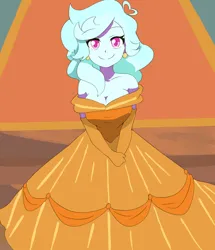 Size: 930x1080 | Tagged: safe, artist:aokushan, derpibooru import, oc, oc:jemimasparkle, unofficial characters only, human, equestria girls, belle, big smile, breasts, clothes, dress, evening gloves, female, gloves, gown, humanized, image, long gloves, png, smiling, solo, solo female