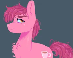 Size: 903x719 | Tagged: safe, artist:kreeeeeez, derpibooru import, earth pony, pony, angry, background pony, g4, image, looking back, male, messy hair, pink coat, pink drink, pink hair, pink mane, png, solo, solo male, stallion