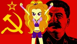 Size: 1143x652 | Tagged: safe, artist:givralix, artist:ponyalfonso, edit, ponerpics import, ponybooru import, vector edit, adagio dazzle, equestria girls, rainbow rocks, amulet, belly button, clothes, communism, hammer and sickle, image, jewelry, josef stalin, midriff, necklace, png, red star, simple background, solo, soviet union, vector, vector used