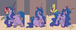 Size: 8066x3262 | Tagged: suggestive, artist:lightning bolty, artist:polofastter, derpibooru import, hitch trailblazer, izzy moonbow, sprout cloverleaf, earth pony, pony, unicorn, g5, a worse ending for sprout, abdominal bulge, absurd resolution, belly, big belly, big ears, bracelet, chest fluff, colored, colored sketch, comic, concave belly, confused, cup, date (time), digestion, digestion without weight gain, drink, drinking straw, dropped, ear fluff, eating, eyes closed, floppy ears, full mouth, height difference, hoof fluff, hoof hold, hoof on belly, horn, horn markings, image, implied death, instant digestion, izzypred, jewelry, long horn, long mane, long tail, looking at belly, looking at each other, looking at someone, magnifying glass, motion lines, neck bulge, no source available, open mouth, png, raised hoof, raised leg, rapid digestion, sash, signature, sketch, slim, smoothie, sprout gets what's coming to him, sproutprey, standing, sternocleidomastoid, stomach noise, story included, swallowing, tail, thin, throat bulge, tongue out, unshorn fetlocks, vore, wall of tags