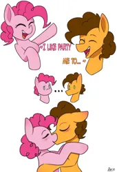 Size: 2864x4208 | Tagged: safe, artist:zeroonesunray, derpibooru import, cheese sandwich, pinkie pie, earth pony, and that's how li'l cheese was made, female, happy, image, kissing, male, meme, png, talking