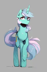 Size: 1789x2748 | Tagged: safe, artist:novabytes, derpibooru import, lyra heartstrings, pony, unicorn, gray background, image, png, raised hoof, simple background, solo