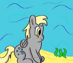 Size: 640x553 | Tagged: safe, artist:leakypipes, derpibooru import, derpy hooves, fish, pegasus, pony, animated, bubble, clothes, gif, image, open mouth, open smile, smiling, underwater, water