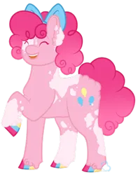 Size: 400x507 | Tagged: artist needed, safe, derpibooru import, earth pony, pony, alternate design, eyes closed, female, hooves, image, mare, multicolored hooves, open mouth, open smile, piebald, piebald coat, pink coat, pink mane, pink tail, png, simple background, smiling, solo, tail, transparent background, twitterina design