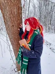 Size: 3000x4000 | Tagged: safe, artist:yuris, derpibooru import, sunset shimmer, human, equestria girls, clothes, cosplay, costume, forest, harry potter (series), image, jpeg, nature, photo, slytherin, solo, tree, winter