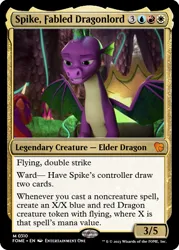Size: 375x523 | Tagged: safe, derpibooru import, edit, spike, sunny starscout, dragon, g5, my little pony: make your mark, ccg, dragon lord spike, image, magic the gathering, my little pony: make your mark chapter 6, png, the isle of scaly, trading card, trading card edit, trading card game