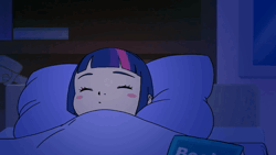 Size: 1920x1080 | Tagged: safe, artist:doublewbrothers, derpibooru import, twilight sparkle, human, pony, unicorn, animated, bed, book, child, duo, eyes closed, g4, horses doing horse things, human ponidox, humanized, image, it was at this moment that she knew she fucked up, mouth hold, nom, pillow, self paradox, self ponidox, sleeping, that pony sure does love books, video, webm, wide eyes, youtube link