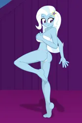 Size: 1280x1920 | Tagged: suggestive, artist:momoiro-kun, derpibooru import, part of a set, trixie, equestria girls, bikini, clothes, g4, image, png, raised leg, swimsuit