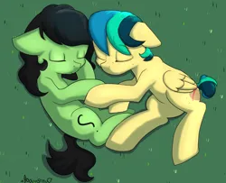 Size: 2624x2128 | Tagged: safe, artist:dumbwoofer, derpibooru import, oc, oc:anonfilly, oc:apogee, earth pony, pegasus, pony, eyes closed, female, filly, freckles, grass, holding hooves, image, png, sleeping