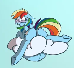 Size: 2644x2420 | Tagged: suggestive, artist:cowsrtasty, derpibooru import, rainbow dash, pegasus, pony, belly, belly button, big belly, blushing, both cutie marks, butt, cloud, commission, embarrassed, featureless crotch, g4, image, looking back, on a cloud, outie belly button, plot, png, preggo dash, pregnant, rainbutt dash, simple background, sky, solo