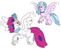 Size: 2800x2260 | Tagged: safe, artist:supahdonarudo, derpibooru import, queen novo, silverstream, classical hippogriff, hippogriff, my little pony: the movie, aunt and niece, flying, g4, image, jewelry, looking at each other, looking at someone, necklace, png, redraw, simple background, transparent background