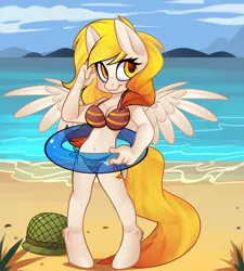 Size: 1800x2000 | Tagged: safe, derpibooru import, oc, oc:starfyre, pegasus, beach, bikini, clothes, cloud, helmet, image, island, ocean, png, sky, swimsuit, water