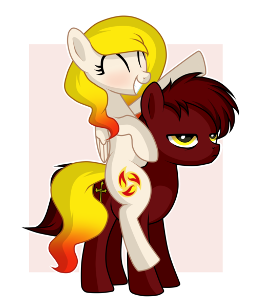 Size: 2105x2395 | Tagged: safe, derpibooru import, oc, oc:starfyre, pegasus, pony, eyes closed, grin, image, png, riding, riding a pony, show accurate, simple background, smiling, unamused, white background, wingless