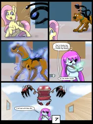 Size: 6000x8000 | Tagged: safe, artist:chedx, derpibooru import, fluttershy, pegasus, comic:learning with pibby glitch battles, fanfic, boxy boo, comic, commission, community related, corrupted, crossover, error, fanfic art, g4, glitch, image, multiverse, pibby, png, scooby doo, scooby doo (character)