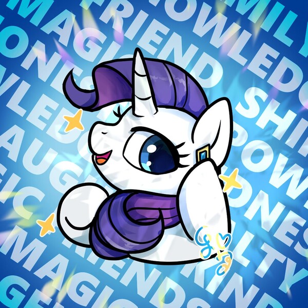 Size: 1000x1000 | Tagged: safe, artist:brella, derpibooru import, rarity, pony, female, filly, filly rarity, g4, image, jpeg, rr, signature, solo, stars, younger