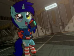 Size: 640x480 | Tagged: safe, artist:rangelost, derpibooru import, oc, oc:windows, unofficial characters only, pony, unicorn, backpack, clothes, heterochromia, image, png, socks, solo