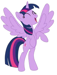 Size: 1928x2546 | Tagged: safe, artist:gmaplay, derpibooru import, twilight sparkle, twilight sparkle (alicorn), alicorn, pony, unicorn, the one where pinkie pie knows, bipedal, cute, eyes closed, female, happy, image, png, solo, spread wings, twiabetes, wings